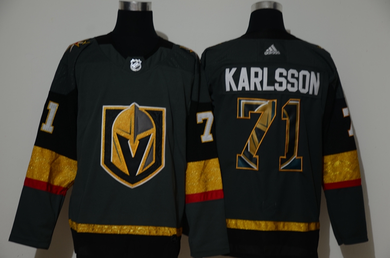 Vegas Golden Knights #71 Karlsson Adidas Men gold black NHL Jersey print